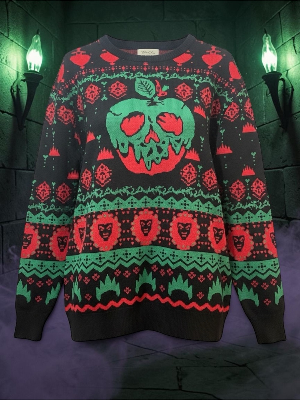 🆕 Poison Apple - Crewneck Sweater - Black, Green & Red - Snow White - Evil Queen